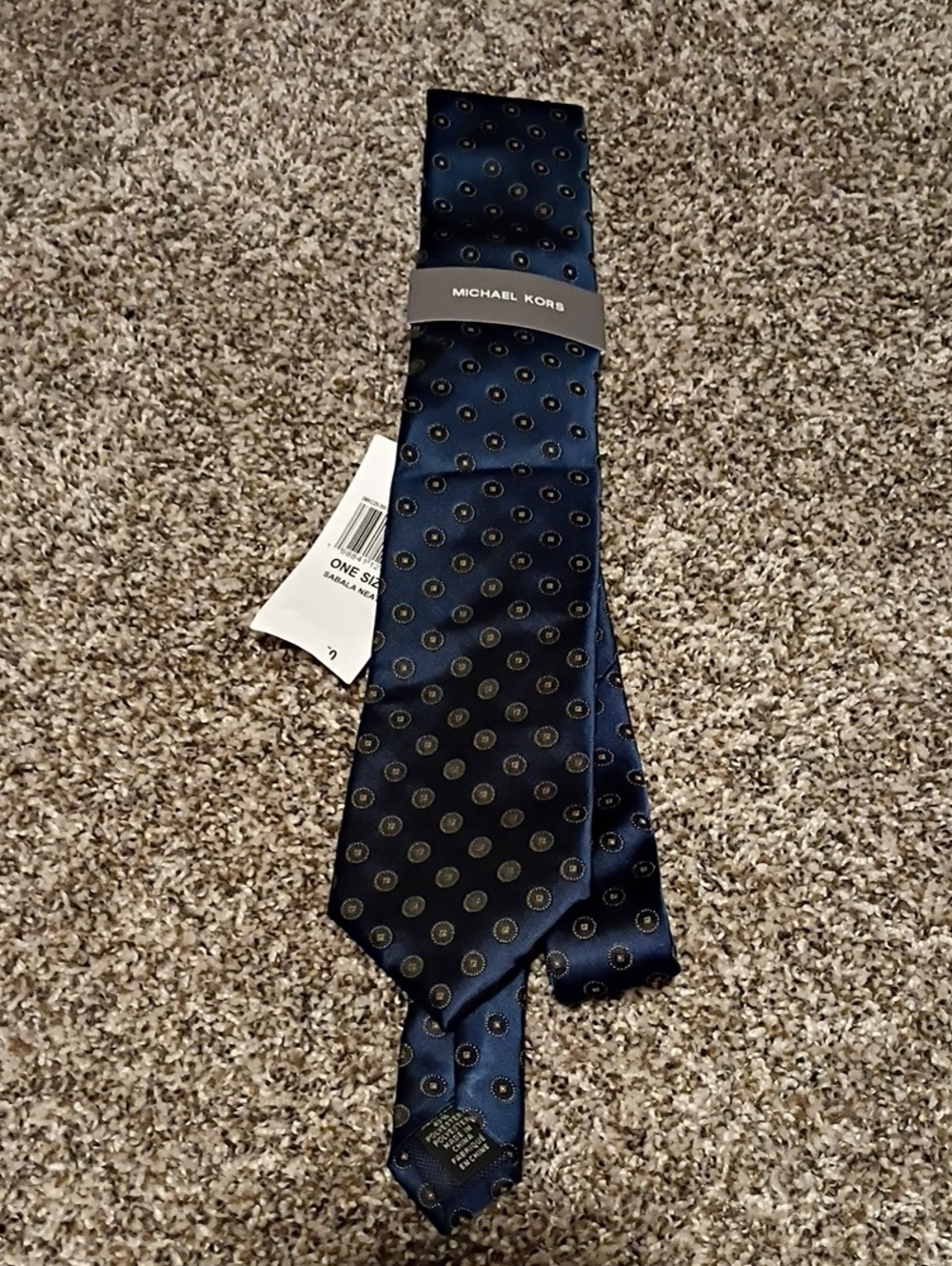Michael Kors Navy Silk Tie with Gold Polka Medallions